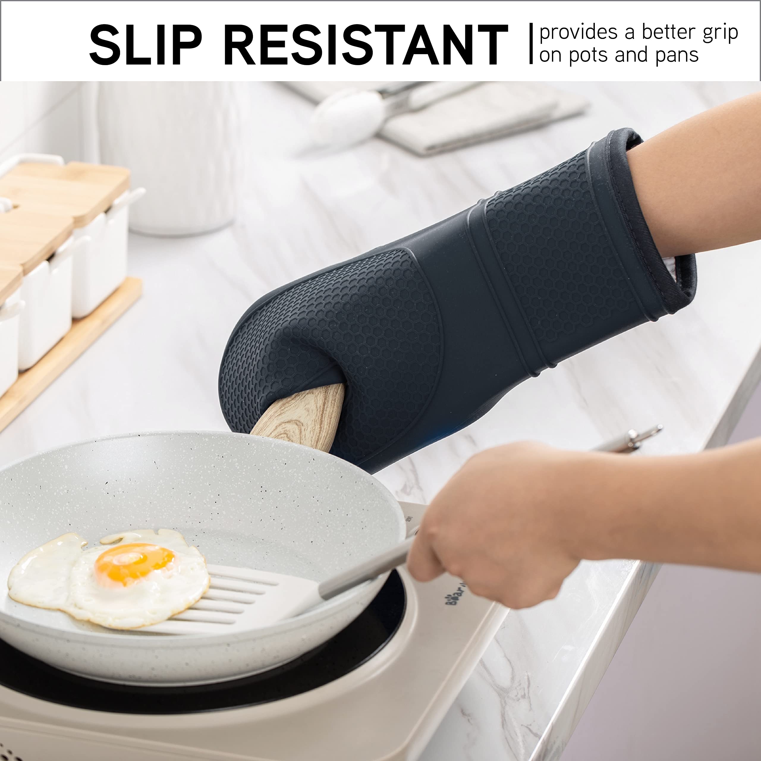 Foto 4 pulgar | Manoplas De Cocina Para Cocinar Con Color, De Silicona, Resistentes Al Calor, Color Negro - Venta Internacional.