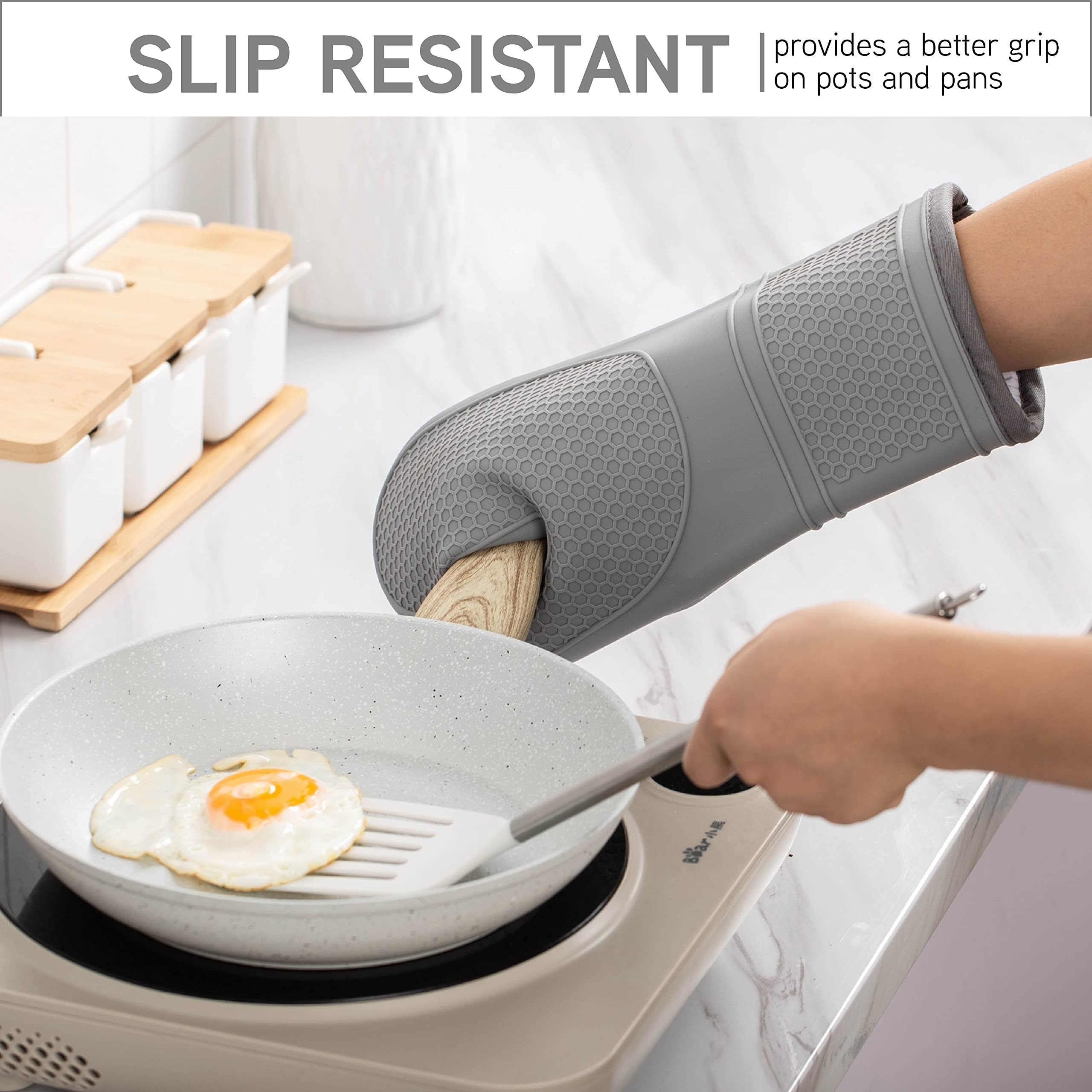 Foto 4 pulgar | Manoplas De Cocina Cook With Color De Silicona Resistentes Al Calor (gris) - Venta Internacional.