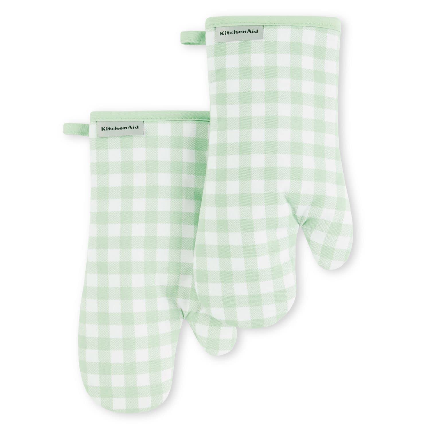 Juego De 2 Guantes De Cocina Kitchenaid, Algodón A Cuadros Y Pistacho - Venta Internacional.