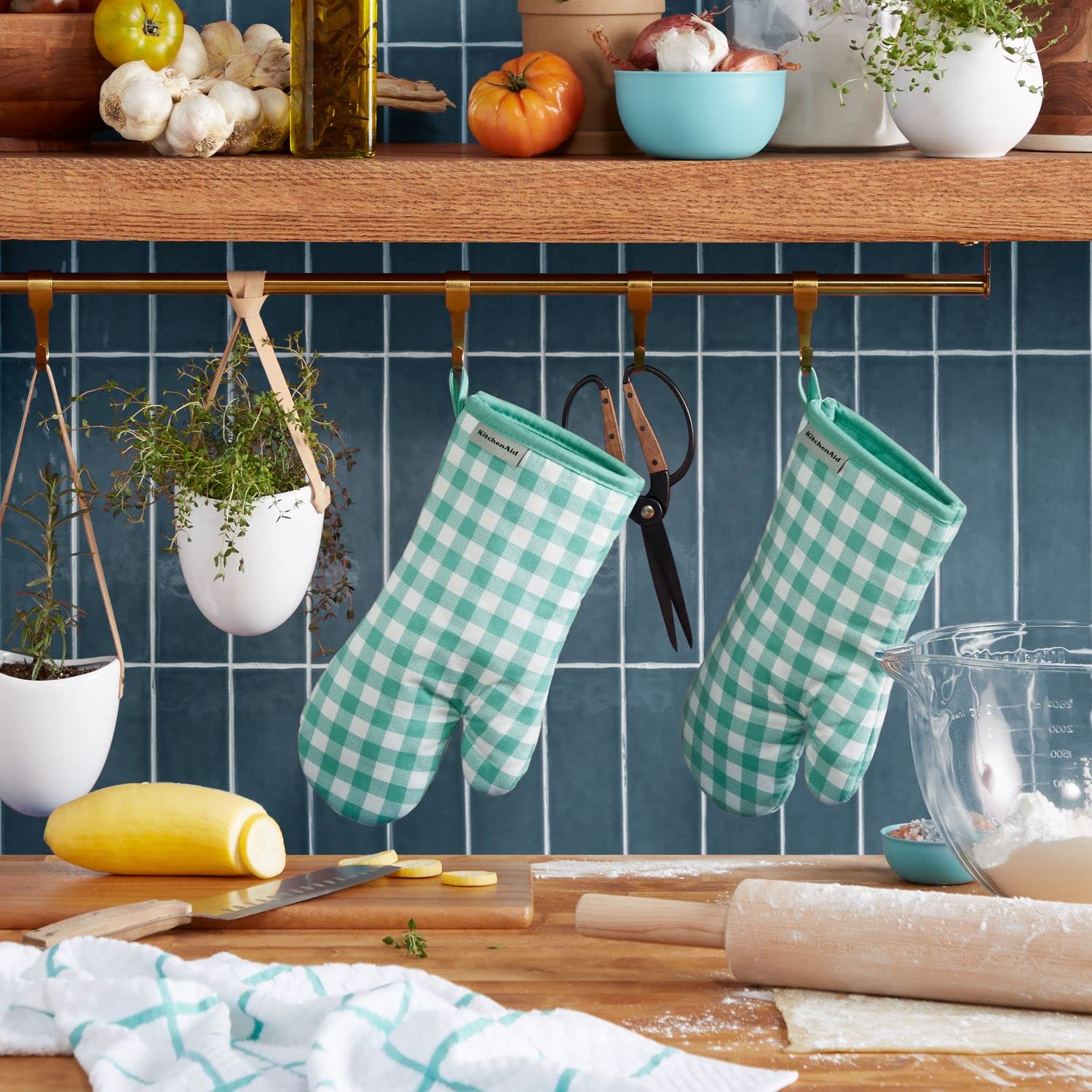 Foto 3 pulgar | Juego De 2 Guantes De Cocina Kitchenaid Gingham Aqua Sky Cotton - Venta Internacional.