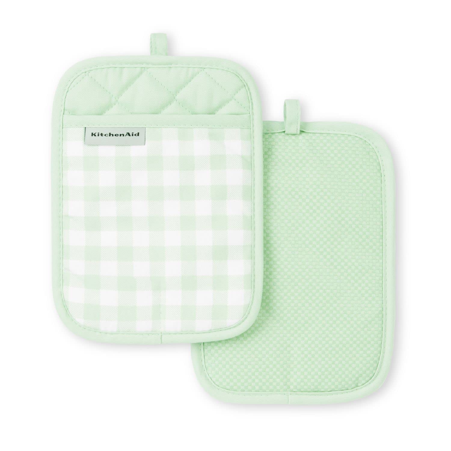 Foto 2 pulgar | Juego De 2 Soportes Para Ollas Kitchenaid Gingham Pistacho, 18 X 25 Cm - Venta Internacional.