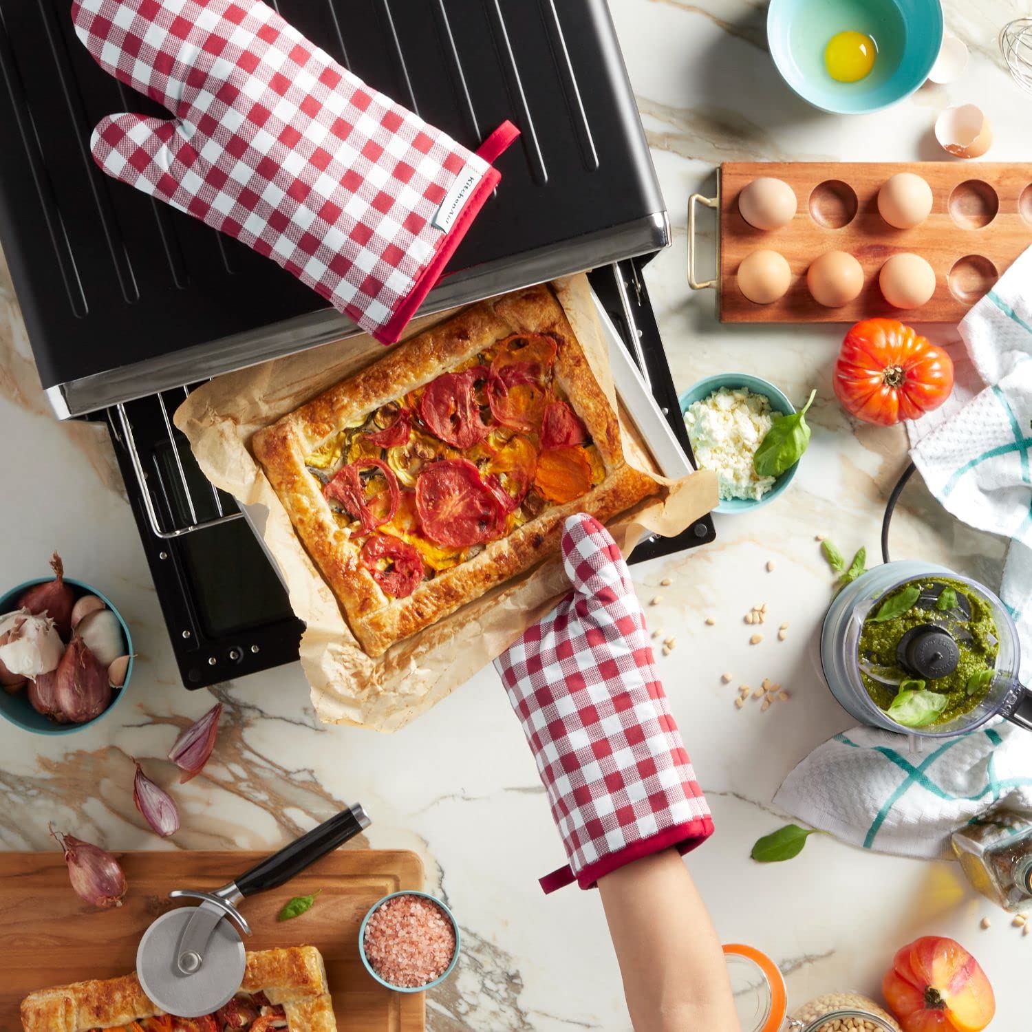 Foto 5 | Juego De 2 Guantes De Cocina Kitchenaid Gingham Passion Red De Algodón - Venta Internacional.