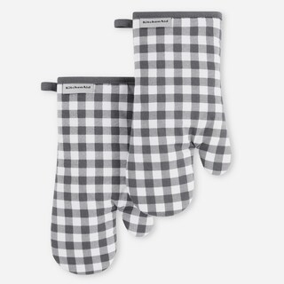 Foto 1 | Juego De 2 Guantes De Cocina Kitchenaid A Cuadros, Color Gris Antracita - Venta Internacional.