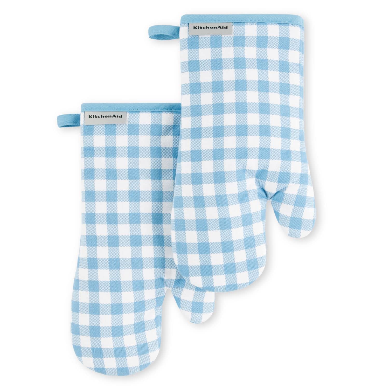 Juego De 2 Guantes De Cocina Kitchenaid De Algodón Con Terciopelo Azul Vichy - Venta Internacional.