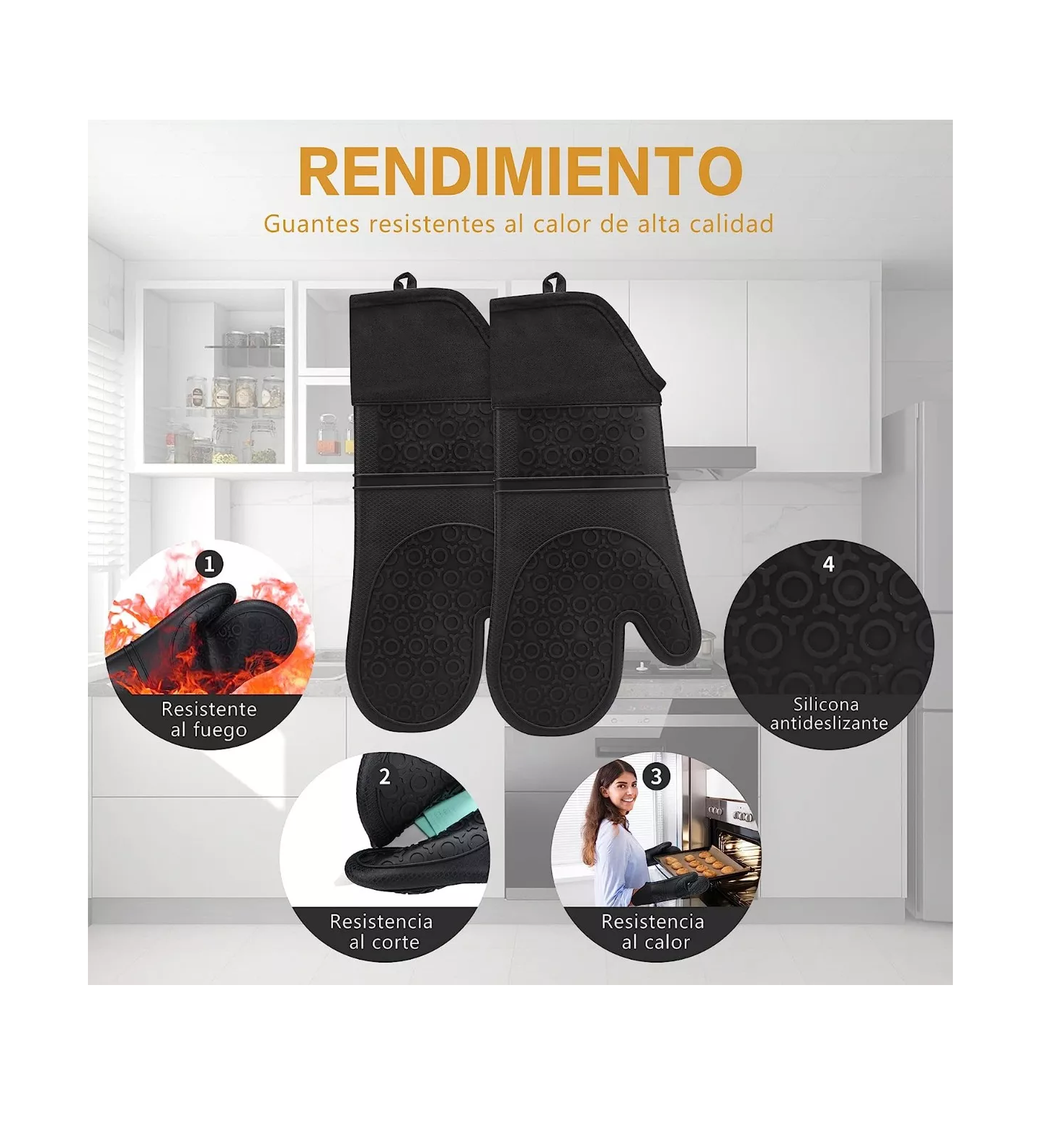 Foto 3 pulgar | Guantes de Silicona Resistente al Calor Negros para Cocina u Horno 6 Piezas