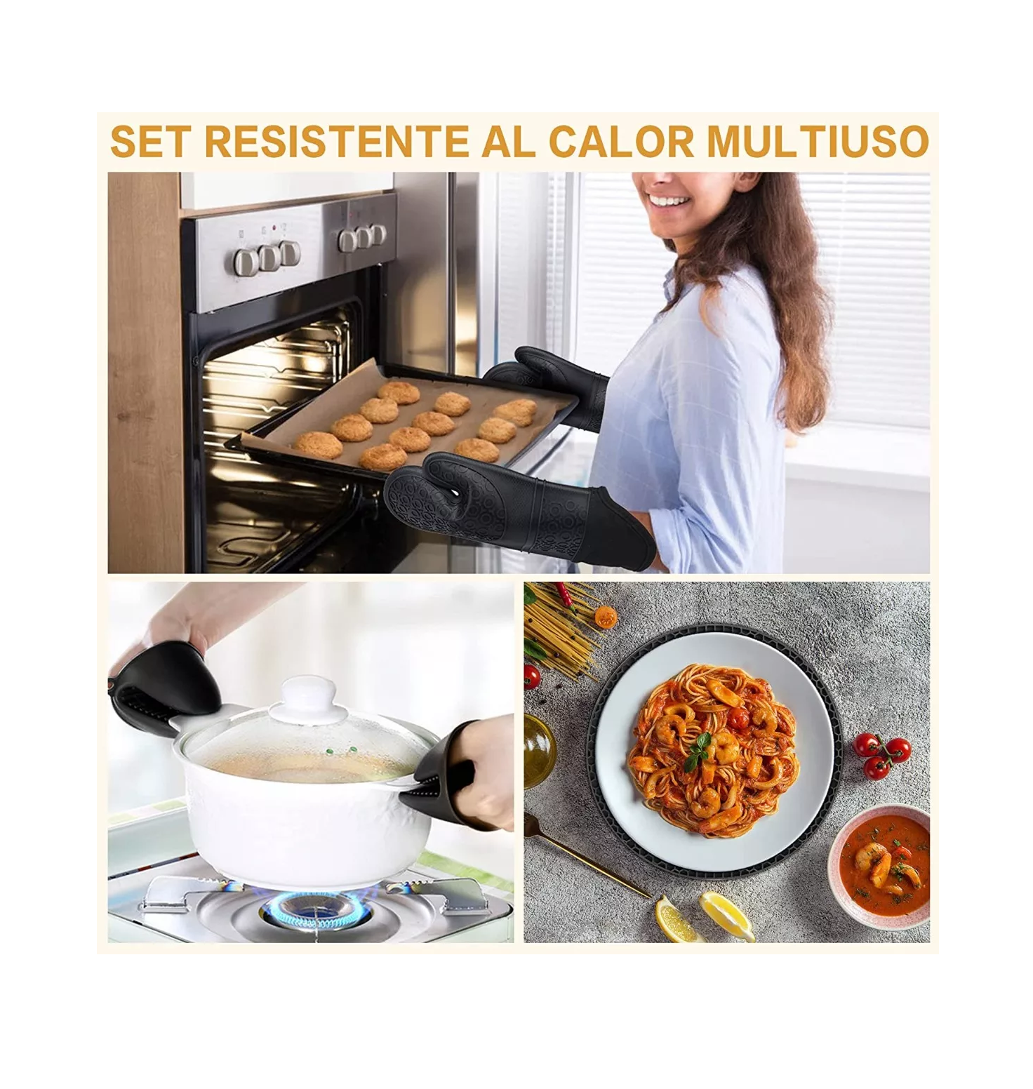 Foto 5 pulgar | Guantes de Silicona Resistente al Calor Negros para Cocina u Horno 6 Piezas