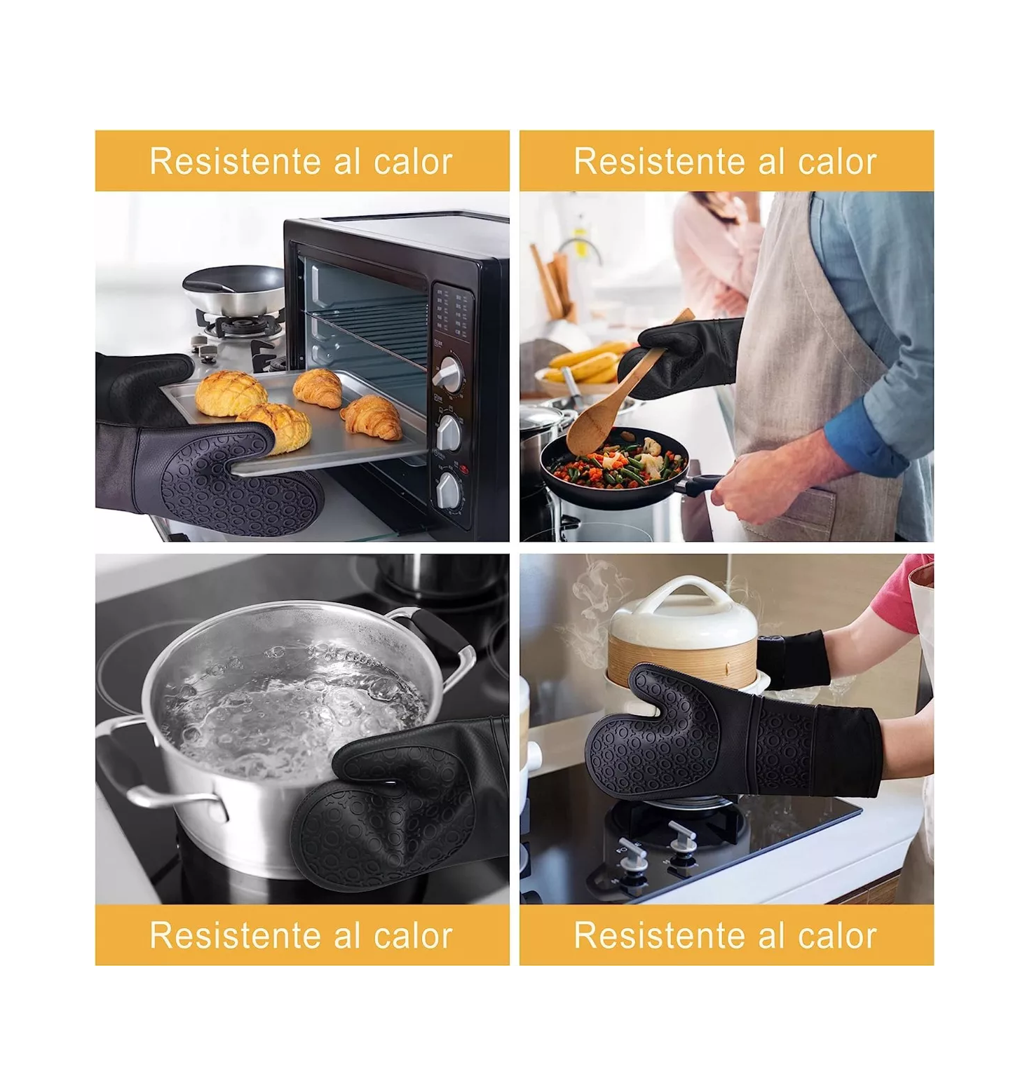 Foto 5 | Guantes de Silicona Resistente al Calor Negros para Cocina u Horno 6 Piezas