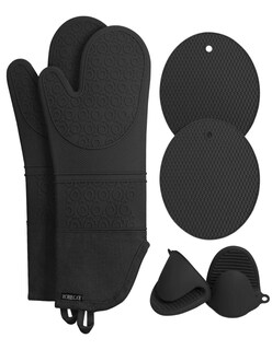 Foto 2 | 6 Piezas Guantes De Silicon Cocina Negro + Termo Güish Gratis 6 Piezas Guantes De Silicón Cocina Negro + Termo Güi