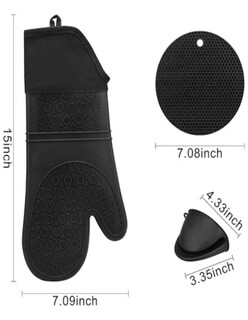 Foto 3 | 6 Piezas Guantes De Silicon Cocina Negro + Termo Güish Gratis 6 Piezas Guantes De Silicón Cocina Negro + Termo Güi