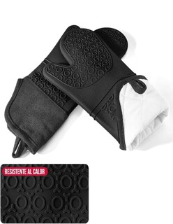 Foto 4 | 6 Piezas Guantes De Silicon Cocina Negro + Termo Güish Gratis 6 Piezas Guantes De Silicón Cocina Negro + Termo Güi