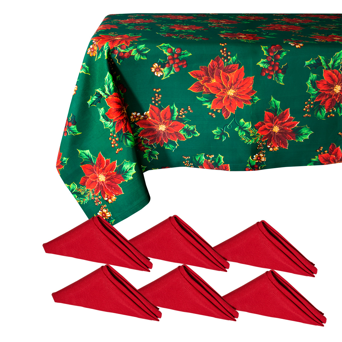 Foto 1 | Set Mantel Rectangular Navidad para Mesa 260cm Largo + 6 Servilletas de Tela color Verde