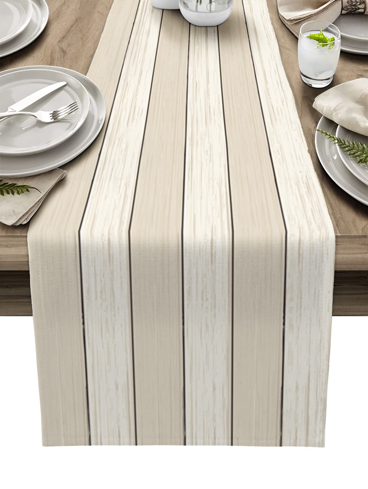 Camino De Mesa Vandarllin, Pequeño, 33 X 91 Cm, Algodón Blanco Marfil Y Beige - Venta Internacional. $436