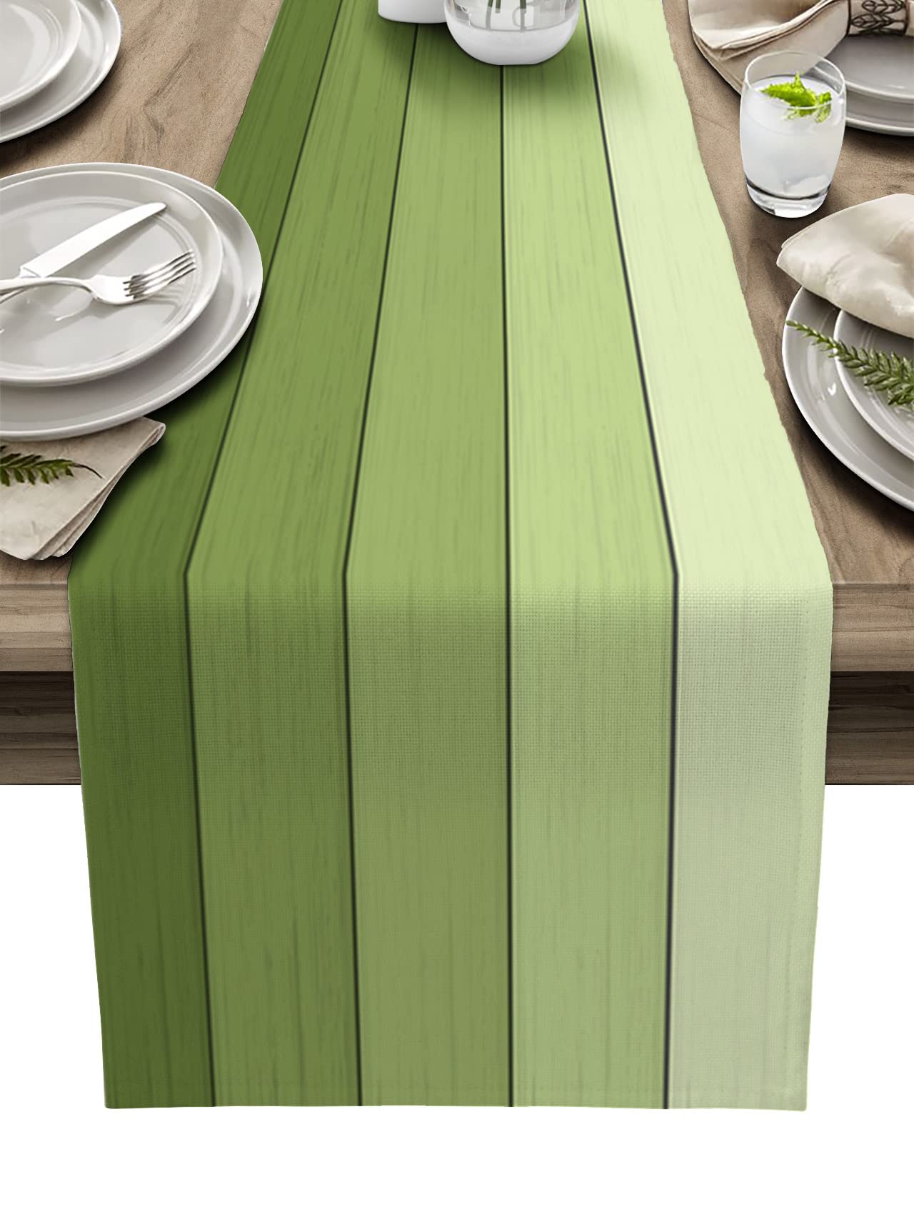 Tapete De Mesa Vandarllin Ombre, Color Verde Musgo, 33 X 183 Cm, Algodón Y Lino - Venta Internacional. $506