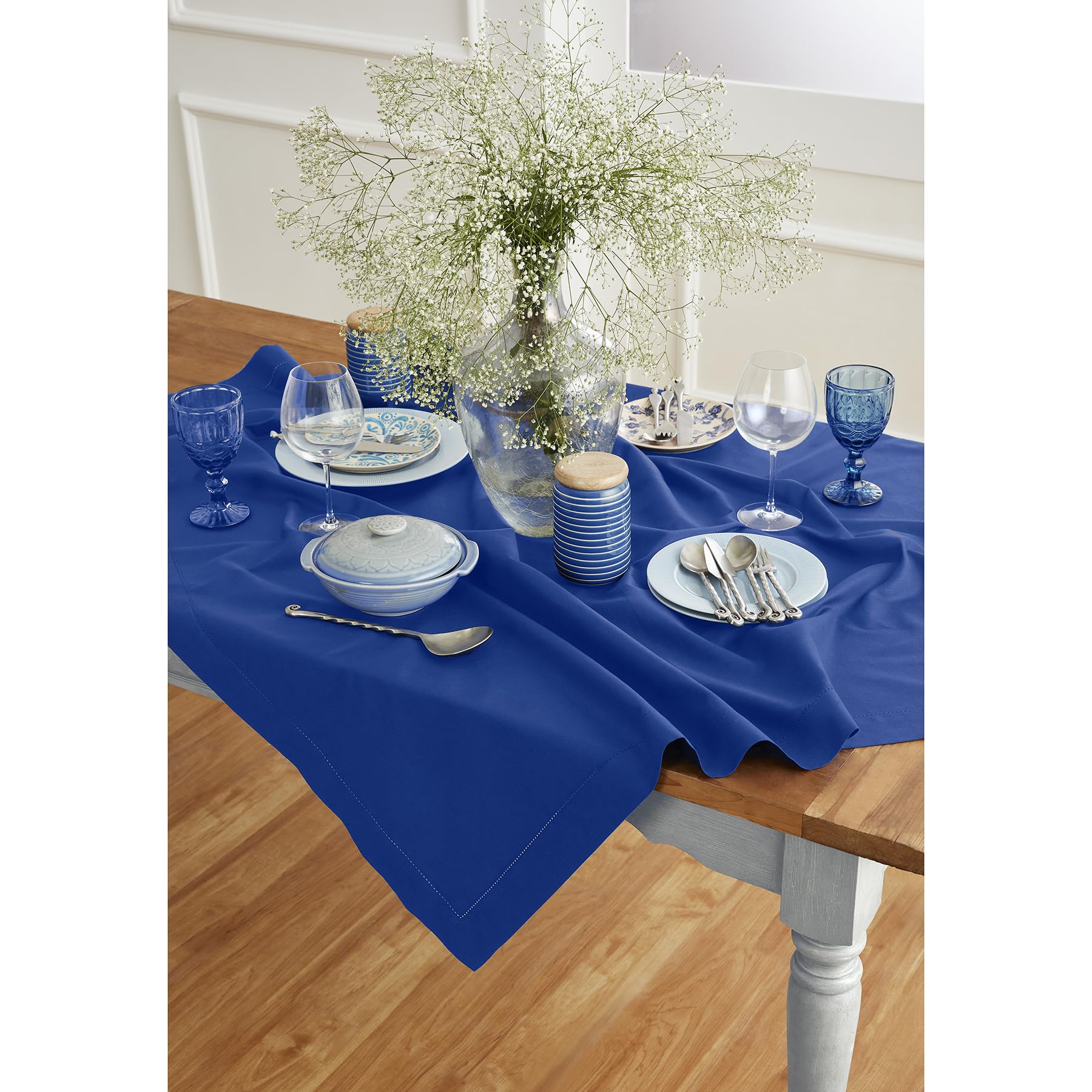 Mantel Solino Home De Algodón Y Lino Con Dobladillo Azul 132 X 132 Cm - Venta Internacional.