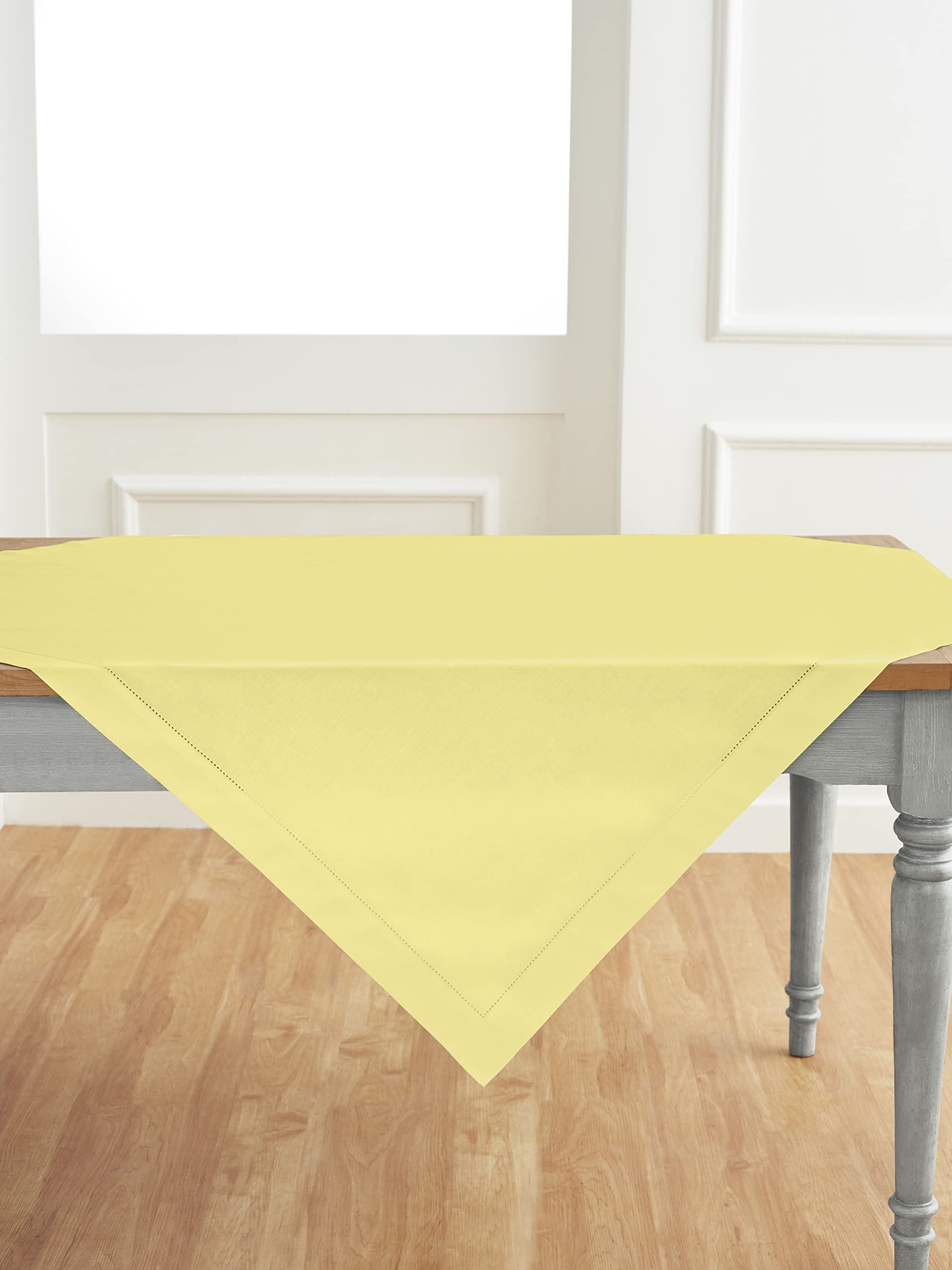 Foto 4 pulgar | Mantel Solino Home Con Dobladillo De Lino Y Algodón 132 X 132 Cm, Color Amarillo - Venta Internacional.