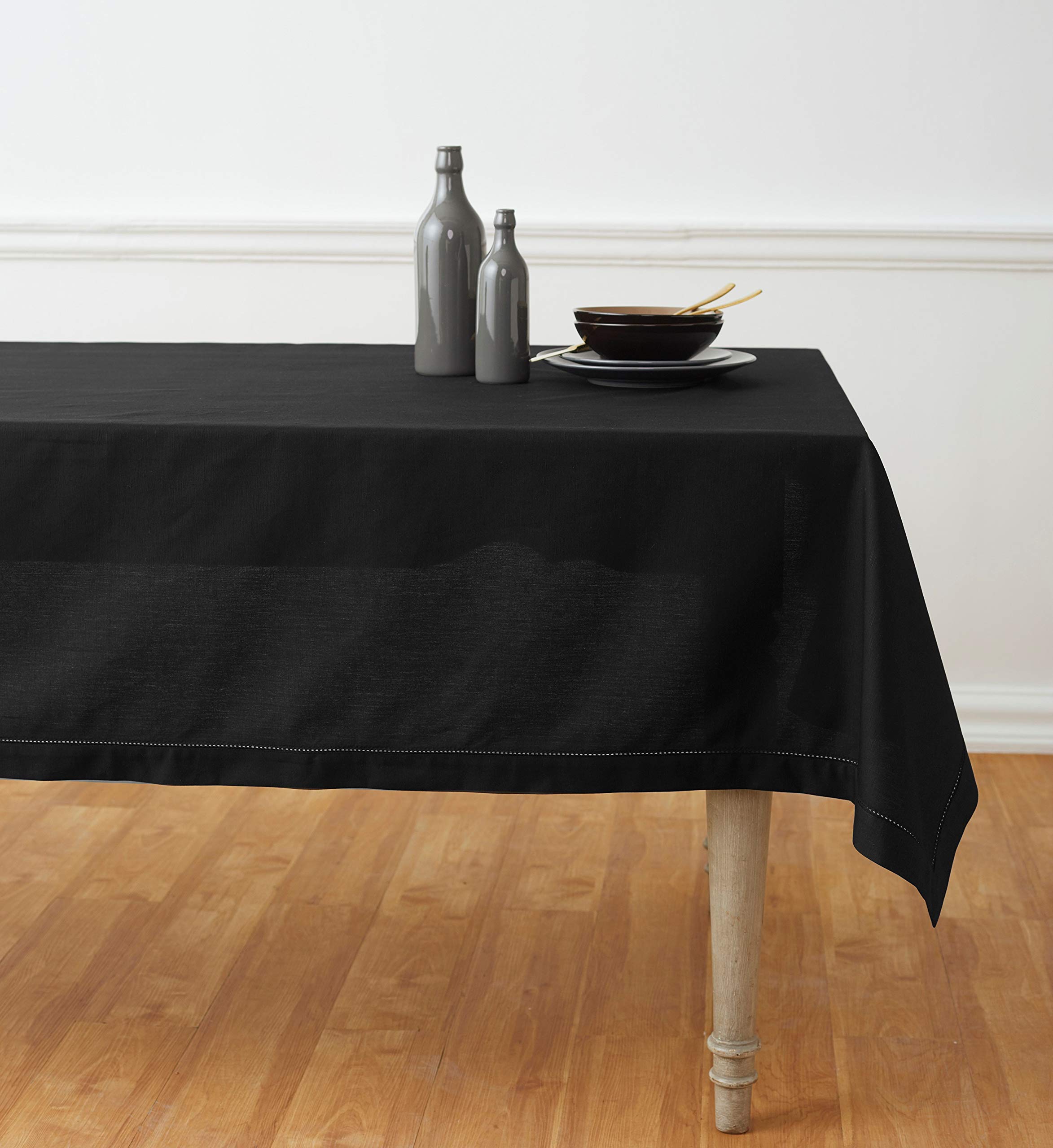 Mantel Solino Home De Algodón Y Lino Con Dobladillo De 183 X 137 Cm, Color Negro - Venta Internacional.