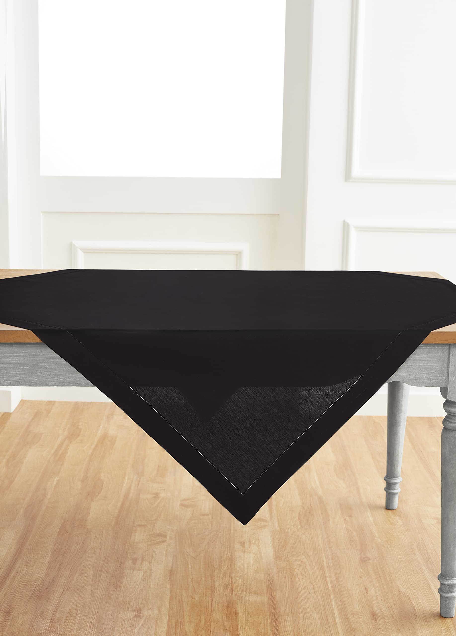 Foto 4 pulgar | Mantel Solino Home Con Dobladillo De Lino Y Algodón 132 X 132 Cm, Color Negro - Venta Internacional.