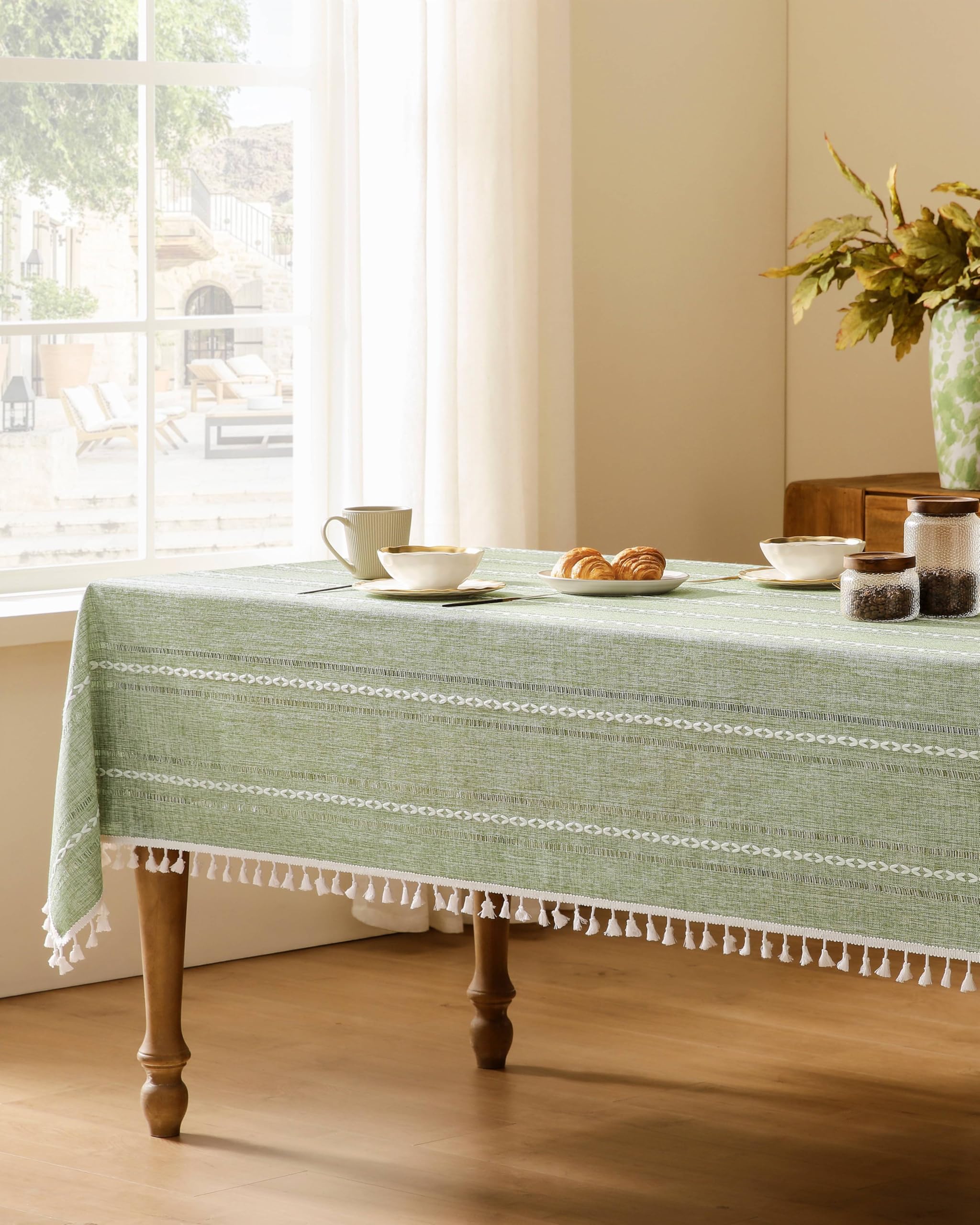 Foto 3 | Mantel ZeeMart Bordado con Dobladillo a Rayas en Verde Salvia 153 x 153 cm - Venta Internacional