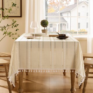 Foto 1 | Mantel ZeeMart Bordado con Dobladillo a Rayas Beige 138 x 178 cm - Venta Internacional