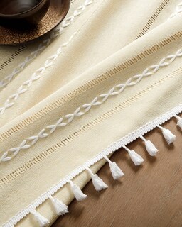 Foto 7 | Mantel ZeeMart Bordado con Dobladillo a Rayas Beige 138 x 178 cm - Venta Internacional