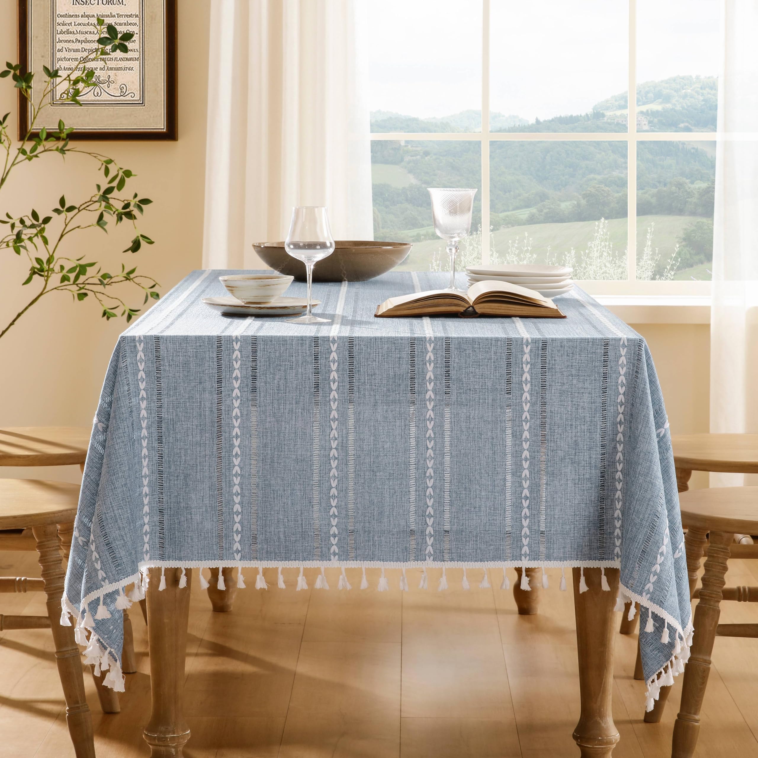 Foto 2 pulgar | Mantel ZeeMart Bordado con Dobladillo a Rayas Azul Bohemio 153 x 153 cm - Venta Internacional