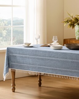 Foto 3 | Mantel ZeeMart Bordado con Dobladillo a Rayas Azul Bohemio 153 x 153 cm - Venta Internacional