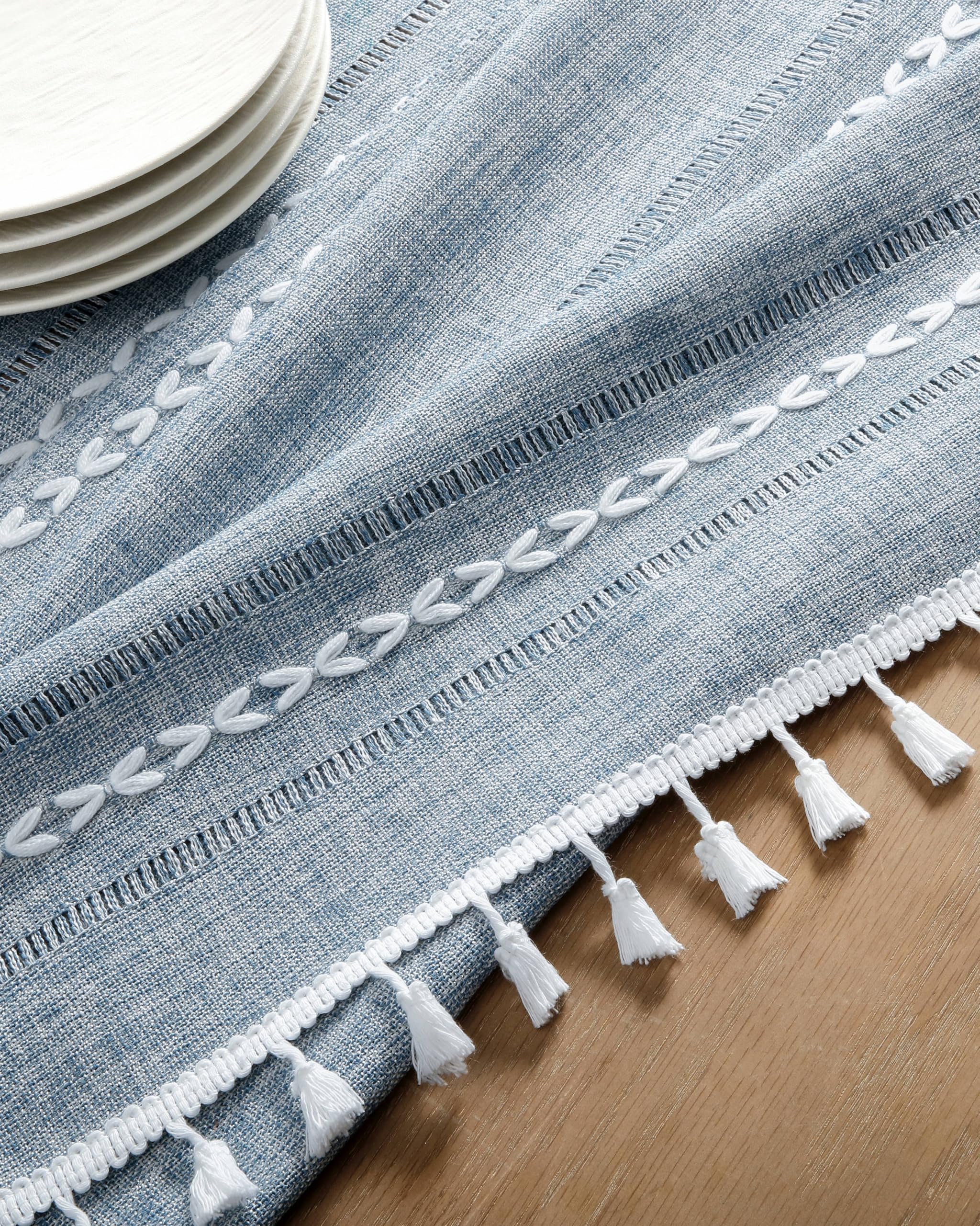 Foto 8 pulgar | Mantel ZeeMart Bordado con Dobladillo a Rayas Azul Bohemio 153 x 153 cm - Venta Internacional