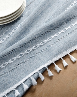 Foto 7 | Mantel ZeeMart Bordado con Dobladillo a Rayas Azul Bohemio 138 x 138 cm - Venta Internacional