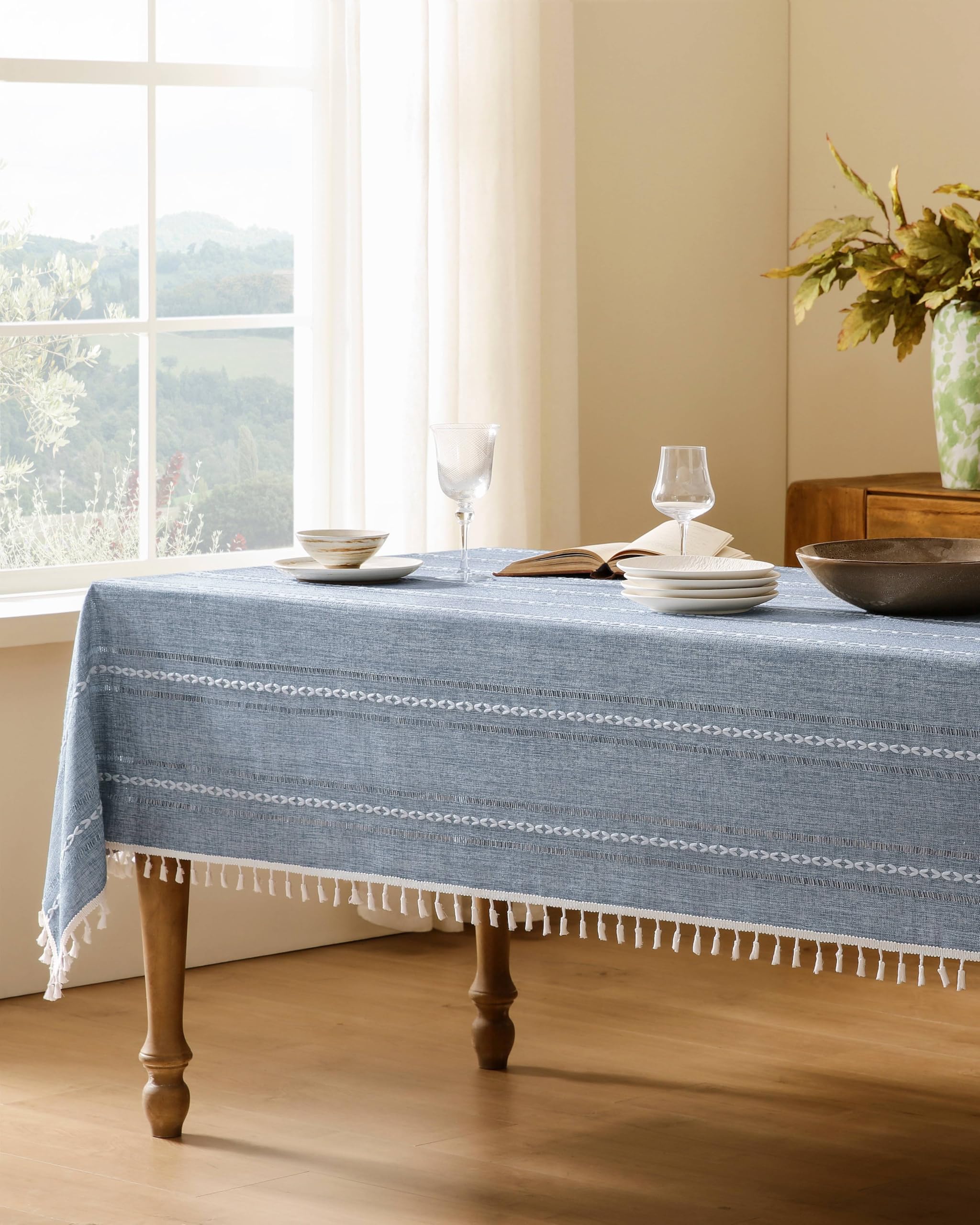 Foto 4 pulgar | Mantel ZeeMart Bordado con Dobladillo a Rayas Azul Bohemio 153 x 305 cm - Venta Internacional