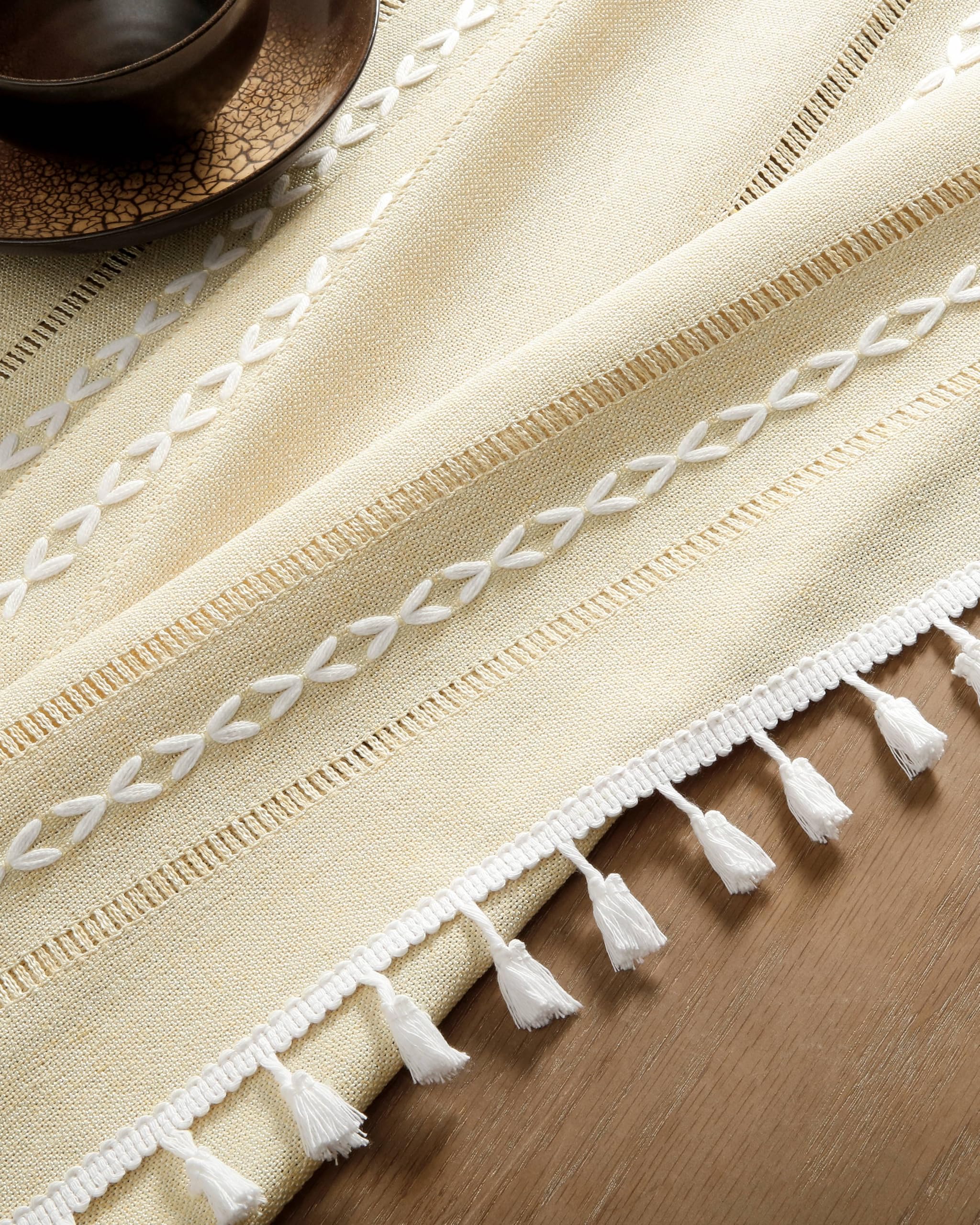 Foto 8 pulgar | Mantel ZeeMart Bordado con Dobladillo a Rayas Beige 153 x 265 cm - Venta Internacional