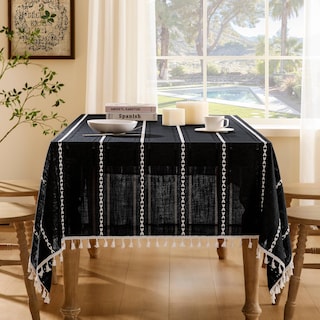 Foto 1 | Mantel ZeeMart Bordado con Dobladillo a Rayas Bohemio Negro 153 x 214 cm - Venta Internacional