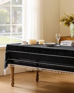 Foto 3 | Mantel ZeeMart Bordado con Dobladillo a Rayas Bohemio Negro 153 x 214 cm - Venta Internacional
