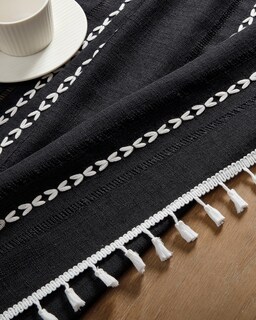 Foto 7 | Mantel ZeeMart Bordado con Dobladillo a Rayas Bohemio Negro 153 x 214 cm - Venta Internacional