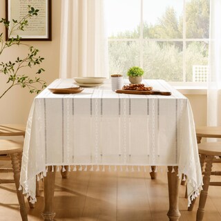 Foto 1 | Mantel ZeeMart Bordado con Dobladillo a Rayas Estilo Bohemio Marfil 138 x 138 cm - Venta Internacional