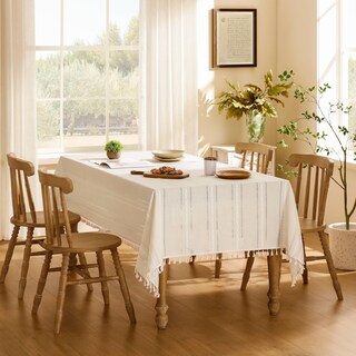 Foto 2 | Mantel ZeeMart Bordado con Dobladillo a Rayas Estilo Bohemio Marfil 138 x 138 cm - Venta Internacional