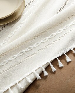 Foto 7 | Mantel ZeeMart Bordado con Dobladillo a Rayas Estilo Bohemio Marfil 138 x 138 cm - Venta Internacional