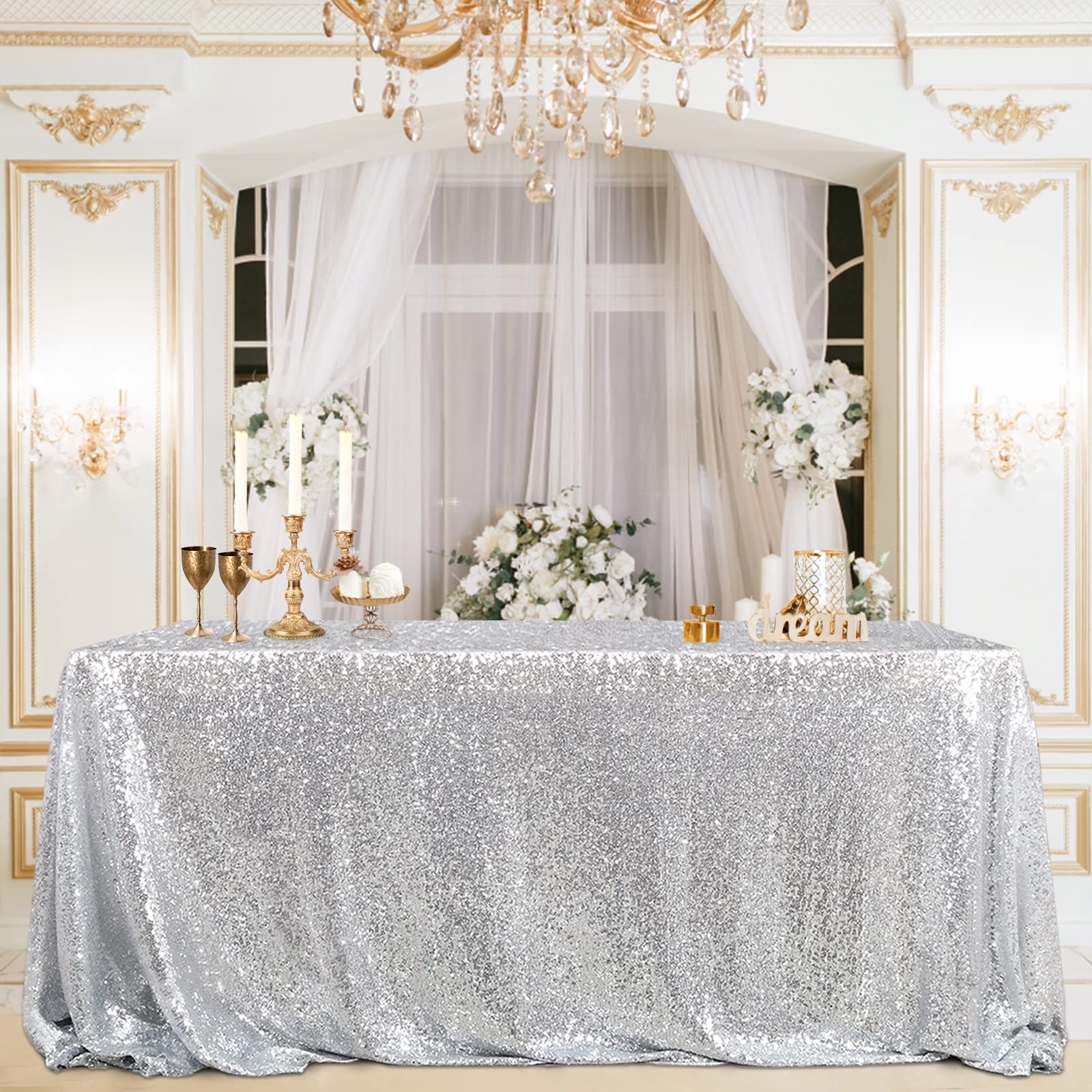 Mantel B-Cool con Lentejuelas Plateadas 152 X 259 cm - Venta Internacional