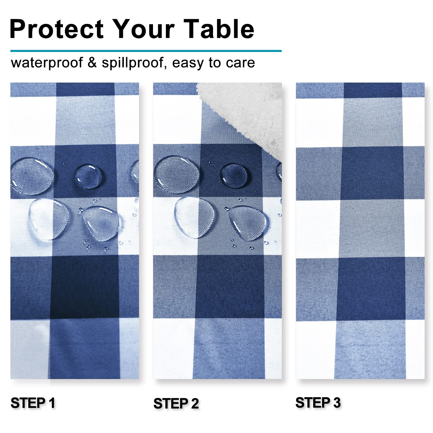 Foto 4 | Mantel Hiasan A Cuadros Impermeable 152 X 259 Cm Azul Marino - Venta Internacional