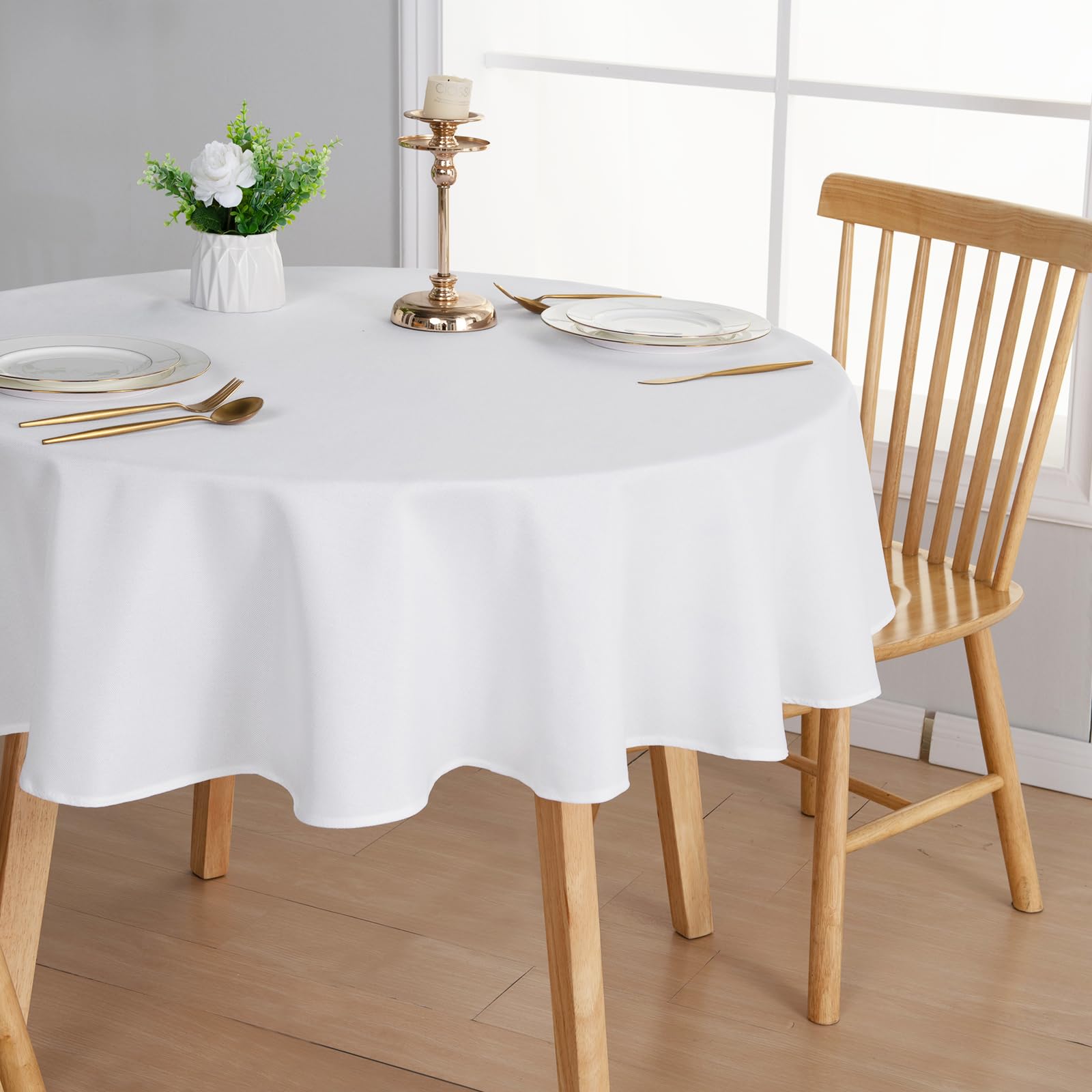 Foto 1 | Mantel Jiuzhen De Lino Sintético Blanco, 200 Cm, Redondo, Para Comedor - Venta Internacional.