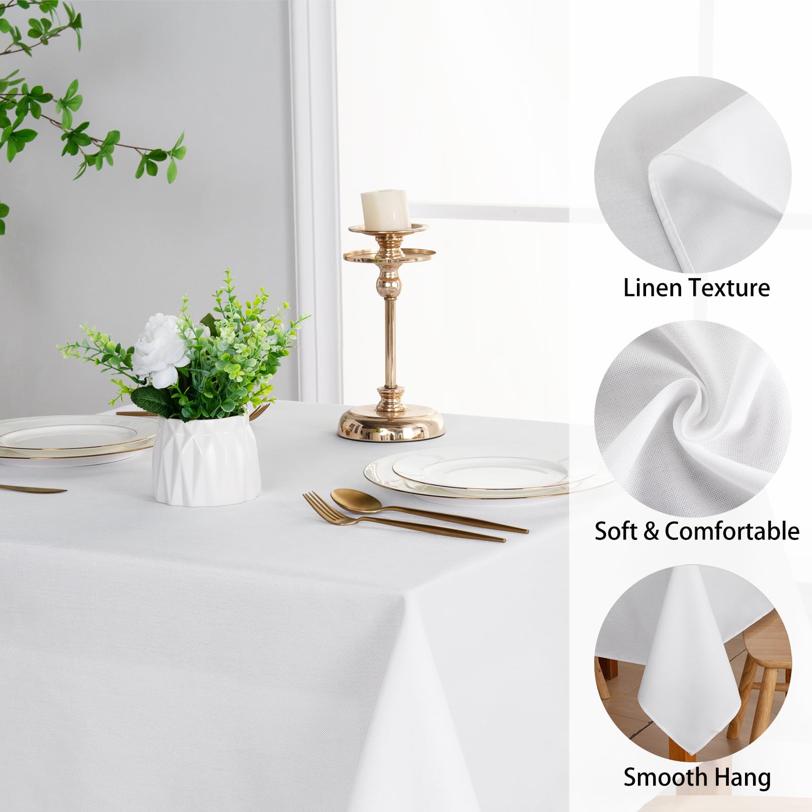Foto 4 pulgar | Mantel Jiuzhen De Lino Sintético Blanco, 200 Cm, Redondo, Para Comedor - Venta Internacional.