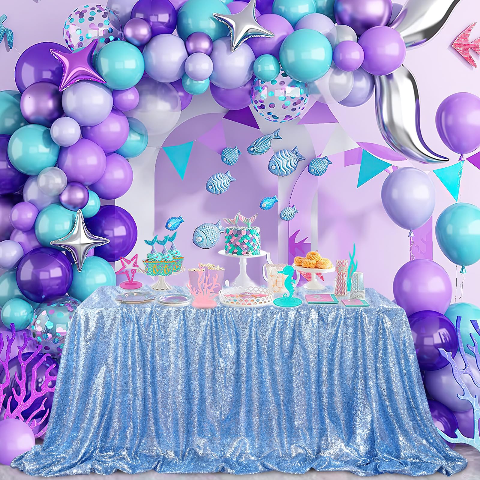 Foto 4 pulgar | Mantel Queen Dream Shimmer Mermaid, Color Azul Bebé, 90 X 90 Cm - Venta Internacional.