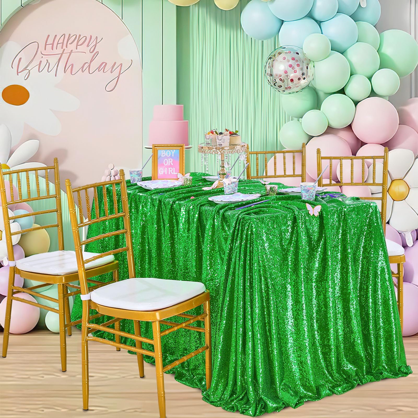 Foto 2 | Mantel Queen Dream Con Lentejuelas, Color Verde, 229 X 229 Cm, Para Fiesta De Navidad - Venta Internacional.