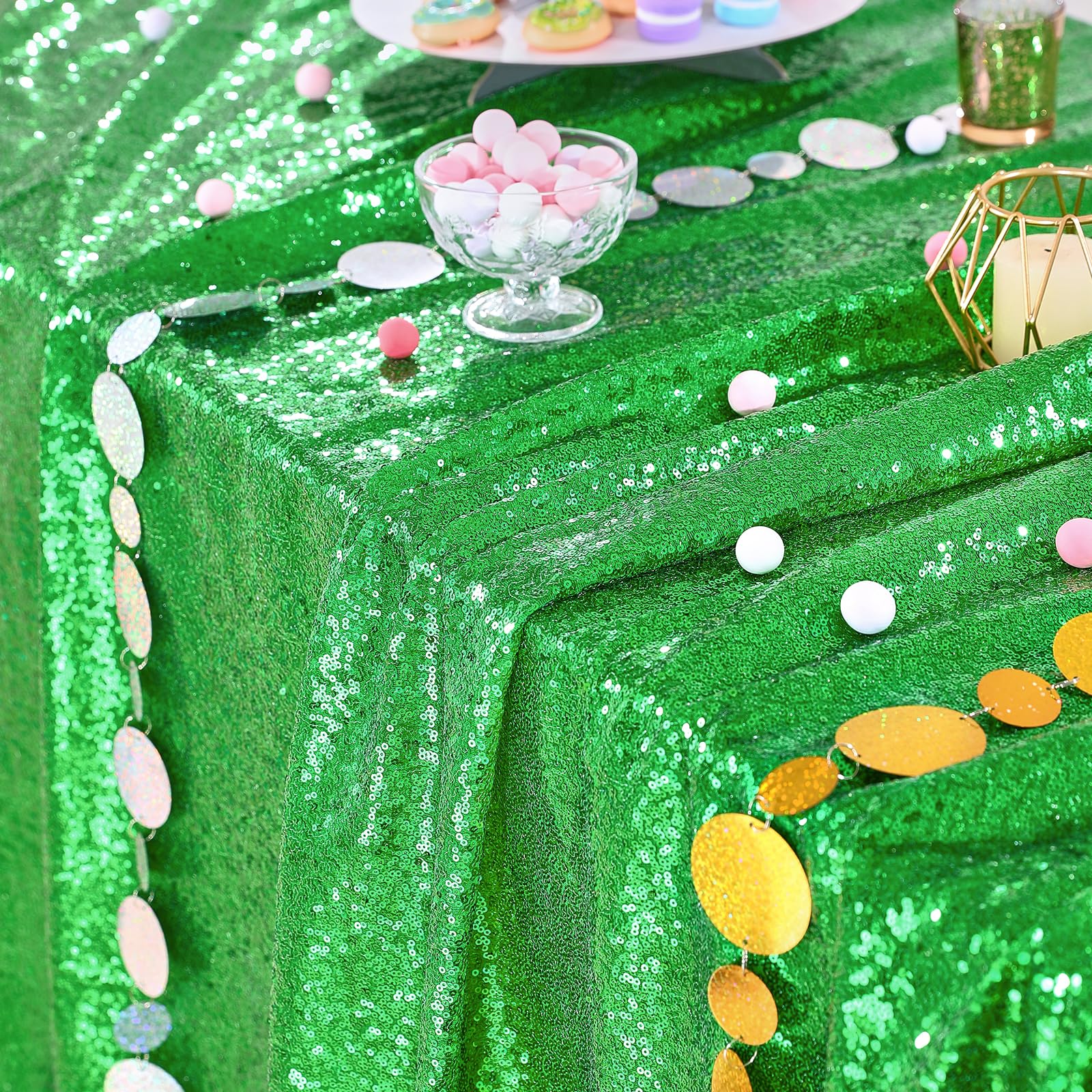 Foto 4 | Mantel Queen Dream Con Lentejuelas, Color Verde, 229 X 229 Cm, Para Fiesta De Navidad - Venta Internacional.