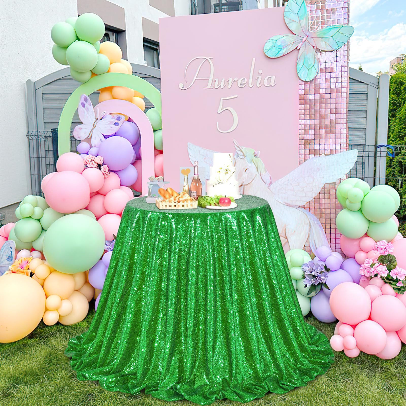 Foto 5 | Mantel Queen Dream Con Lentejuelas, Color Verde, 229 X 229 Cm, Para Fiesta De Navidad - Venta Internacional.