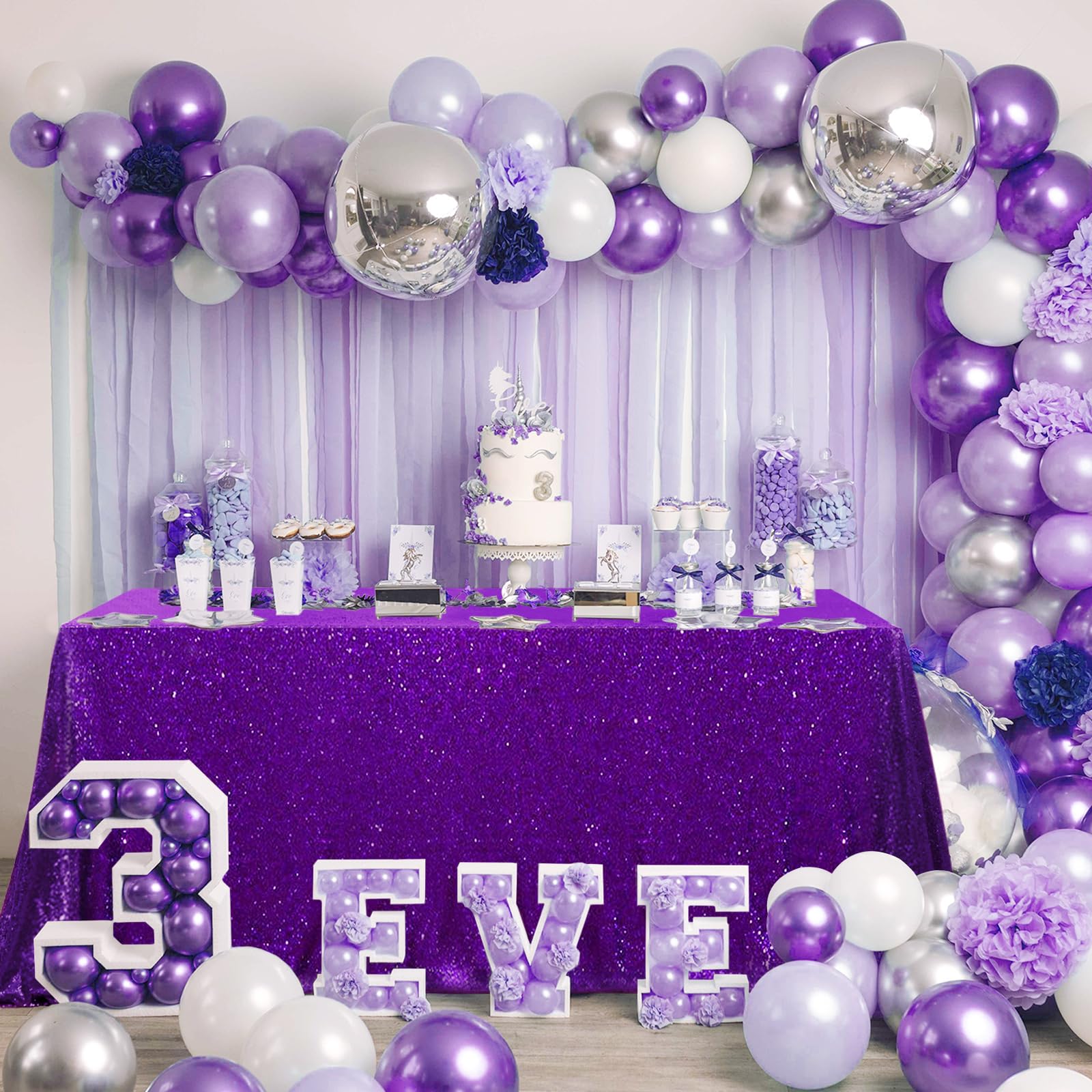 Foto 1 | Mantel Queen Dream Con Lentejuelas, 228 X 228 Cm, Color Morado - Venta Internacional.