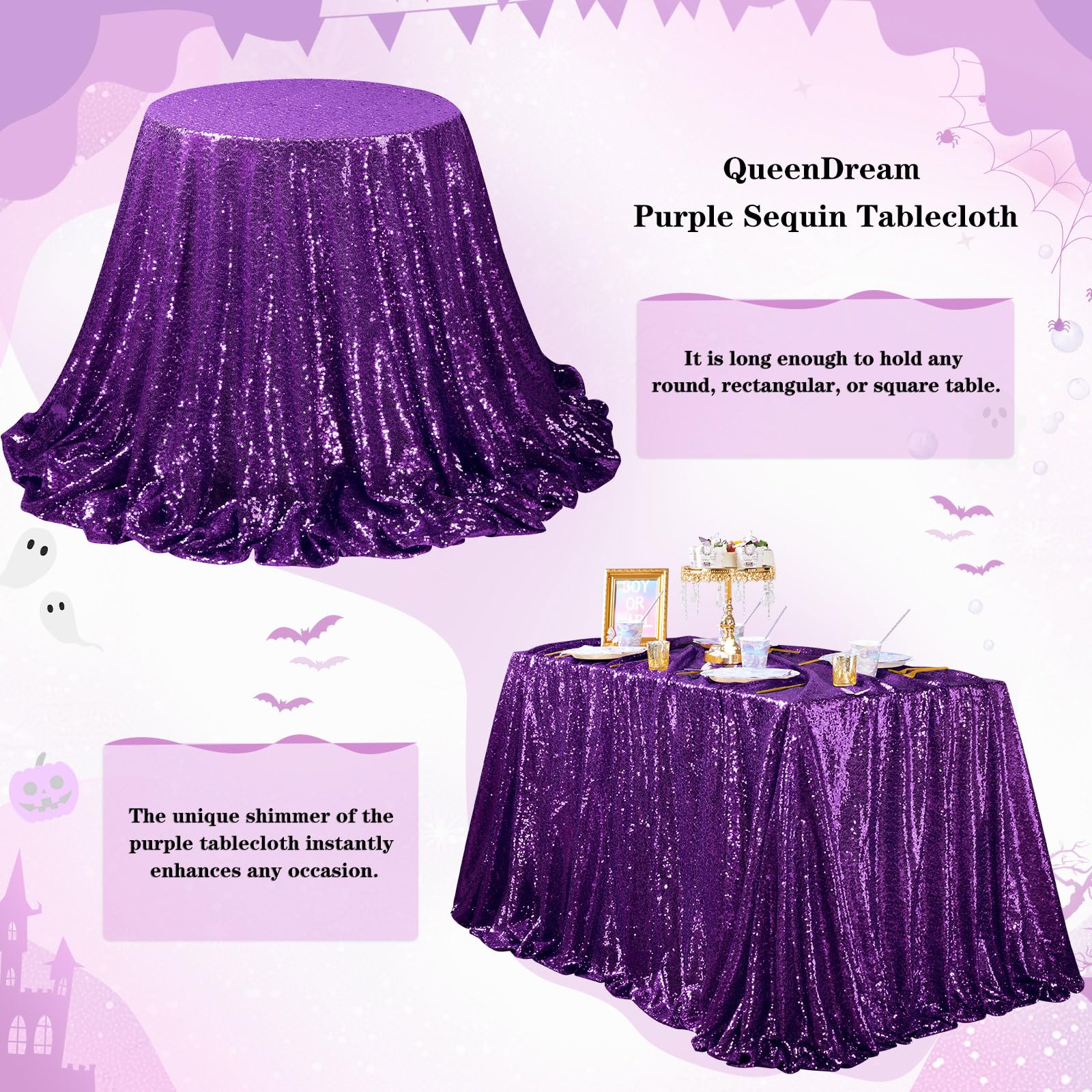 Foto 4 pulgar | Mantel Queen Dream Con Lentejuelas, 228 X 228 Cm, Color Morado - Venta Internacional.