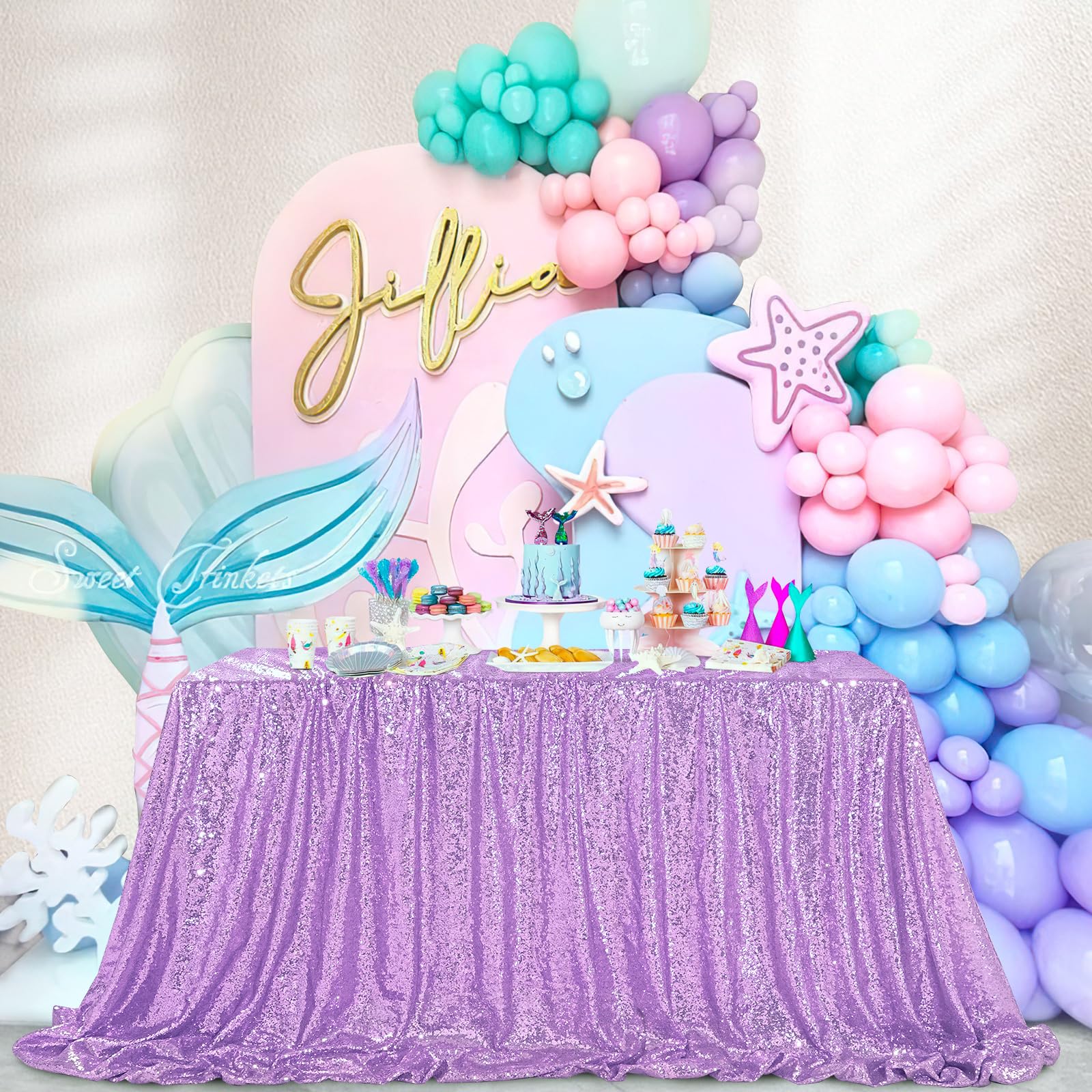 Foto 2 pulgar | Mantel Queen Dream Lavender Mermaid Party, 229 X 229 Cm, Lentejuelas - Venta Internacional.