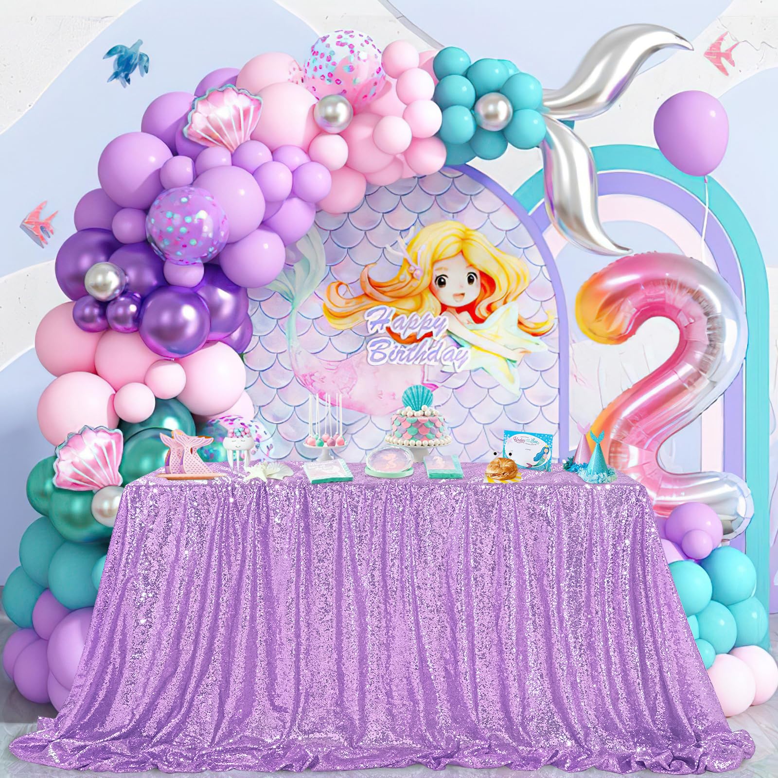 Foto 3 pulgar | Mantel Queen Dream Lavender Mermaid Party, 229 X 229 Cm, Lentejuelas - Venta Internacional.