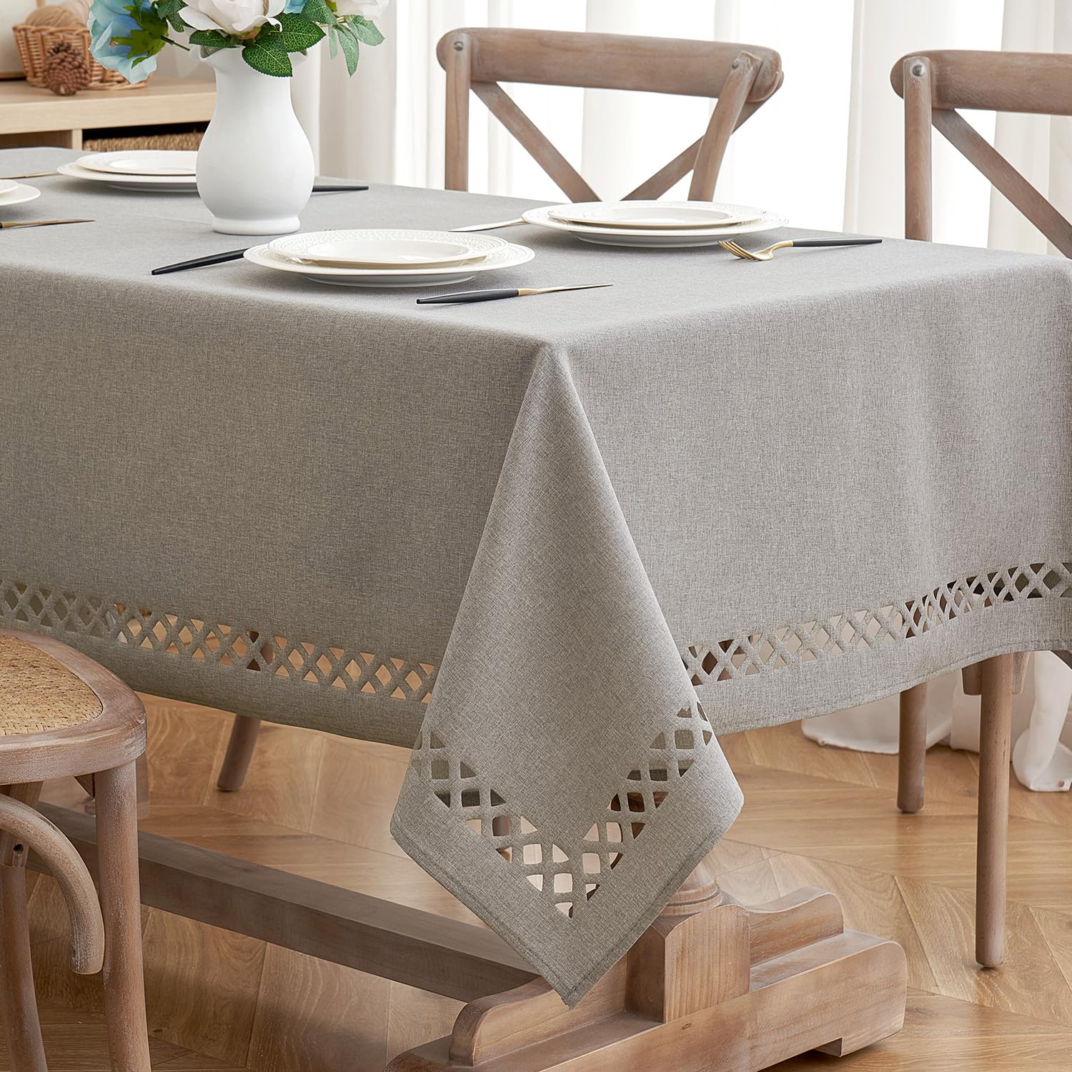 Mantel Miulee Taupe De Poliéster Y Lino Impermeable 132 X 178 Cm - Venta Internacional.