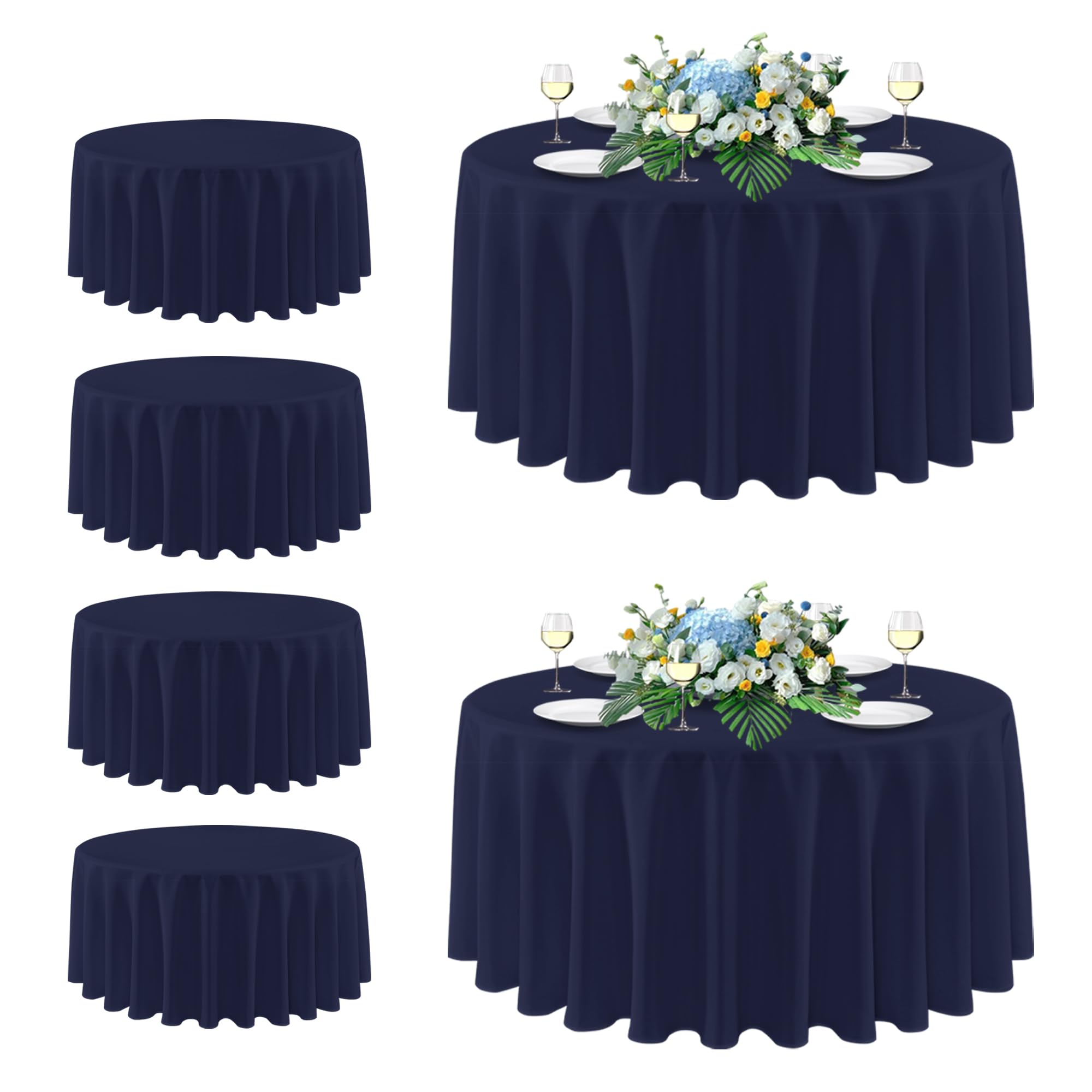 Mantel Redondo Sancua, 275 Cm De Diámetro, Poliéster, Azul Marino, Paquete De 6 - Venta Internacional.